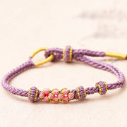 Buddha Stones Handmade Three Peach Blossoms Luck Eight Strands Braided String Bracelet Bracelet BS 8