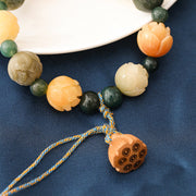 Buddha Stones Bodhi Seed Lotus Bead Engraved Moss Agate Peace Calm Bracelet Bracelet BS 2