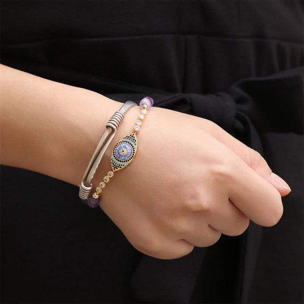 Buddha Stones Amethyst Crystal Evil Eye Zircon Positive Transformation Bracelet Bracelet BS 2