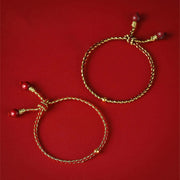 Buddha Stones Handmade 925 Sterling Silver Lotus Cinnabar Gold Bead Blessing Braid Bracelet