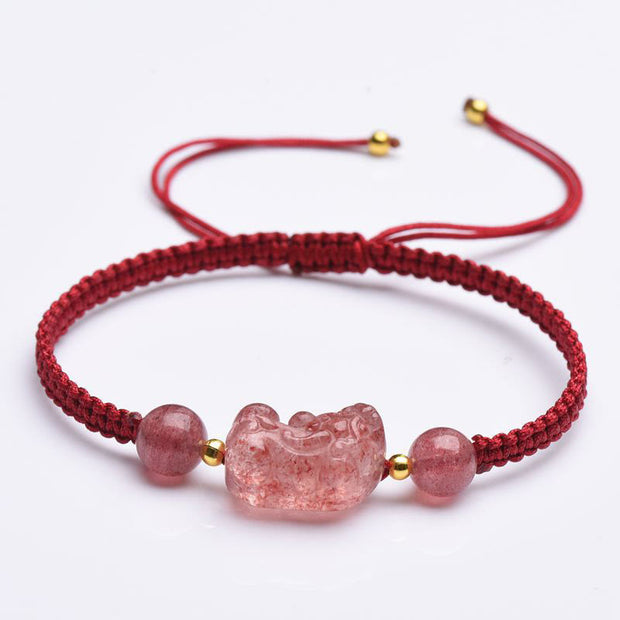 Buddha Stones Natural Strawberry Quartz PiXiu Lucky Red String Bracelet Bracelet BS 8