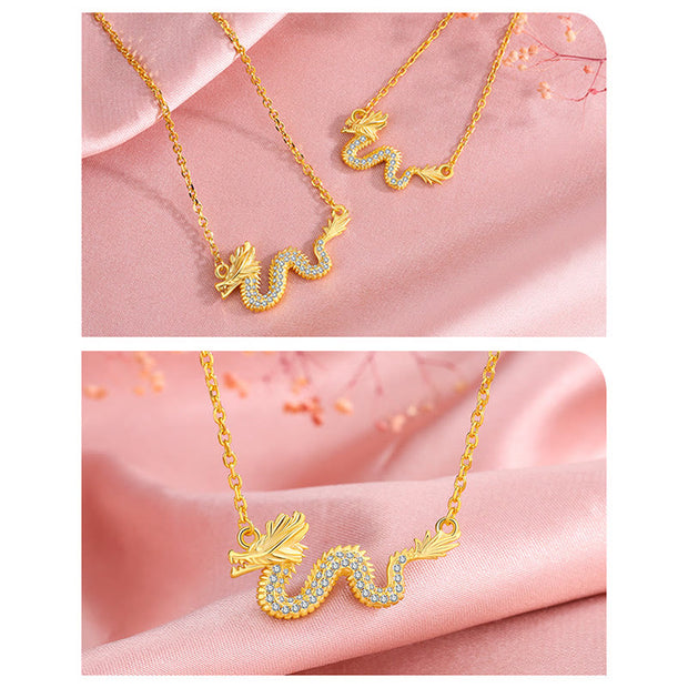 Buddha Stones 925 Sterling Silver Year Of The Dragon Auspicious Golden Dragon Luck Chain Necklace Pendant Necklaces & Pendants BS 11