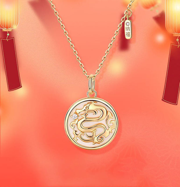 ❗❗❗A Flash Sale- Buddha Stones 925 Sterling Silver Tridacna Stone Year of the Dragon Fu Character Luck Strength Necklace Pendant Necklaces & Pendants BS 1