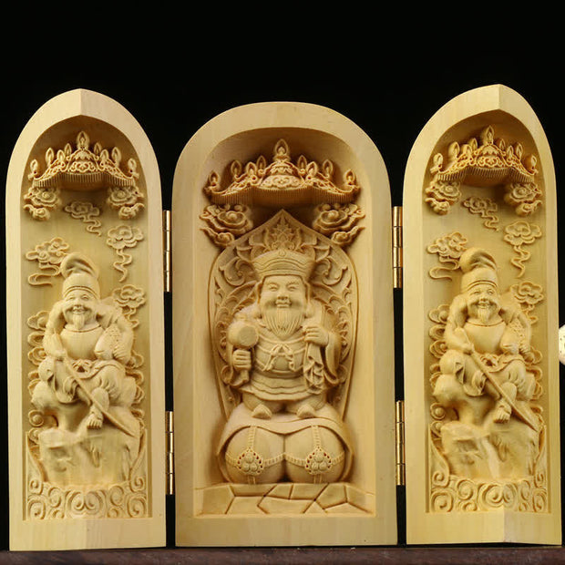 Buddha Stones Hand-carved Portable Buddha Boxwood Serenity Home Decoration Altar Prayer Altar BS Daikokuten God Of Wealth