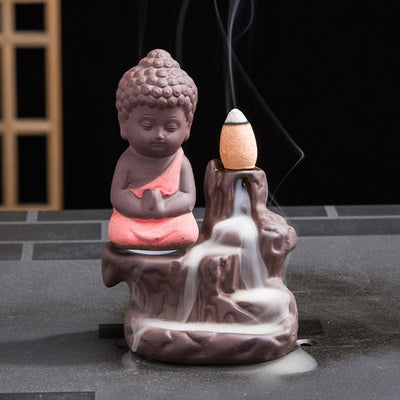 Buddha Stones  Backflow Smoke Fountain Ceramic Blessing Incense Burner Decoration Decorations Incense Burner BS Red