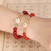 Buddha Stones Natural Cinnabar Jade Beaded Tridacna Stone Flower Blessing Bracelet Bracelet BS 15