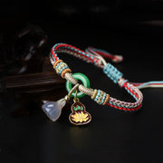 Buddha Stones Colorful Rope Chalcedony Lotus Jade Peace Buckle Harmony Gourd Charm Bracelet Bracelet BS 3