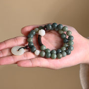 Buddha Stones Cyan Bodhi Seed Lotus Jade Peace Buckle Wisdom Double Wrap Bracelet Mala Bracelet BS 10