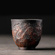 Buddha Stones Lotus Leaf Flower Landscape Dragon Bamboo Ceramic Teacup Kung Fu Tea Cup Bowl Cup BS Auspicious Dragon 7cm*6.5cm*140ml