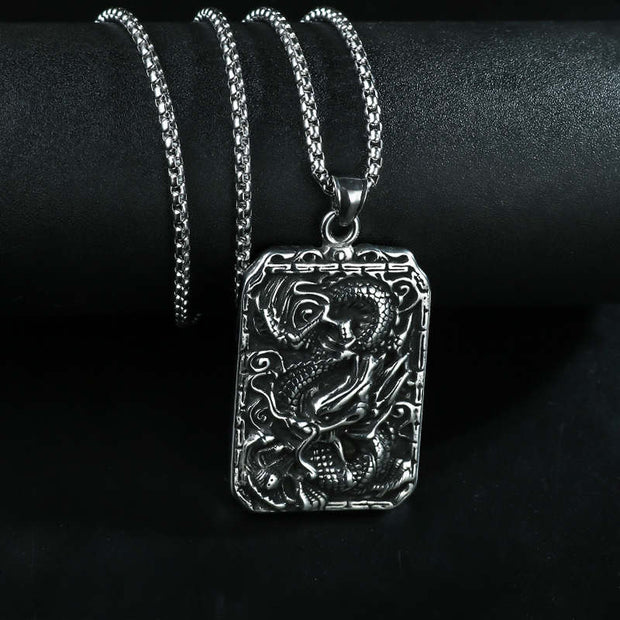 Buddha Stones Dragon Pattern Titanium Steel Luck Protection Necklace Pendant Necklaces & Pendants BS 2