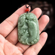 Buddha Stones Natural Jade Koi Fish Lotus Wealth Prosperity Necklace Pendant Necklaces & Pendants BS 2