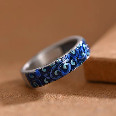 Buddha Stones Blue Auspicious Clouds Design Healing Copper Adjustable Ring Ring BS Adjustable