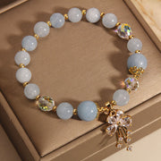 Buddha Stones Aquamarine Pink Crystal Healing Zircon Butterfly Charm Bracelet