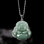Buddha Stones 925 Sterling Silver Laughing Buddha Jade Abundance Necklace Chain Pendant Necklaces & Pendants BS 1