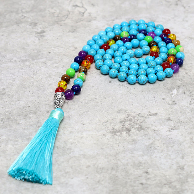 Buddha Stones 108 Mala Turquoise Beads Yoga Meditation Prayer Beads Necklace Bracelet BS 2
