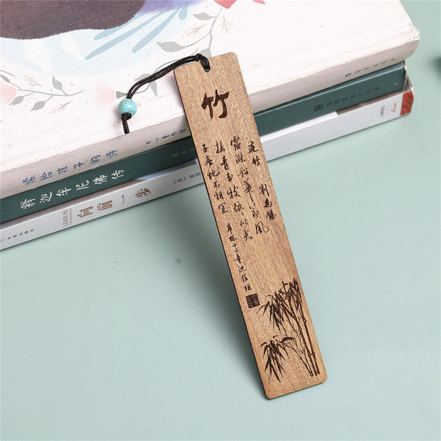 Buddha Stones Plum Orchid Bamboo Chrysanthemum Wood Bookmarks With Gift Box
