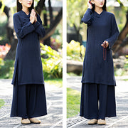 Buddha Stones 2Pcs Plain Long Sleeve Zen Yoga Clothing Meditation Clothing Top Pants Women's Set