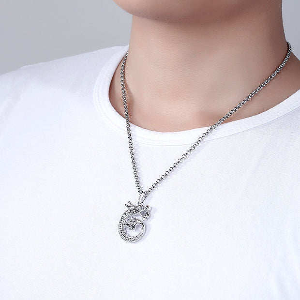 Buddha Stones 990 Sterling Silver Auspicious Dragon Playing Bead Luck Necklace Pendant