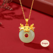 Buddha Stones 925 Sterling Silver Hetian Jade Chinese Zodiac Year of the Dragon Red Agate Luck Protection Necklace Pendant Necklaces & Pendants BS 3