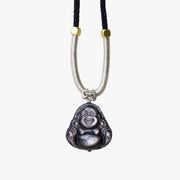 Buddha Stones Natural Silver Sheen Obsidian Laughing Buddha Protection Necklace Pendant Necklaces & Pendants BS 10