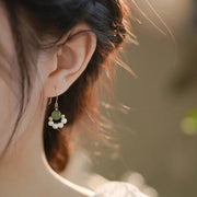 Buddha Stones Cyan Jade Pearl Bead Luck Drop Earrings Earrings BS 9