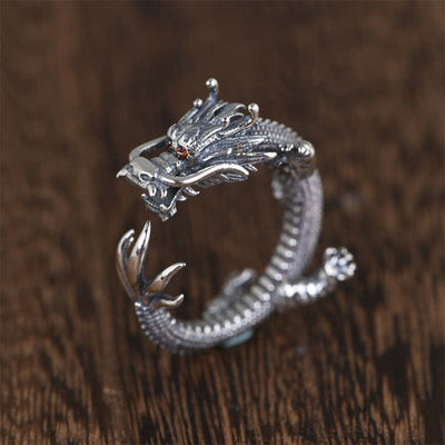 Buddha Stones 925 Sterling Silver Dragon Luck Protection Ring Ring BS Dragon (Protection ♥ Success)