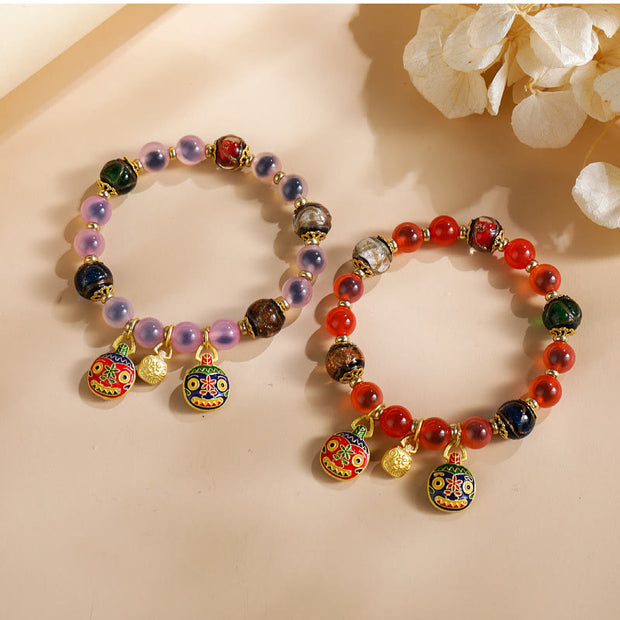 Buddha Stones Colorful Candy Agate Gold Swallowing Beast Family Liuli Glass Bead Strength Bracelet