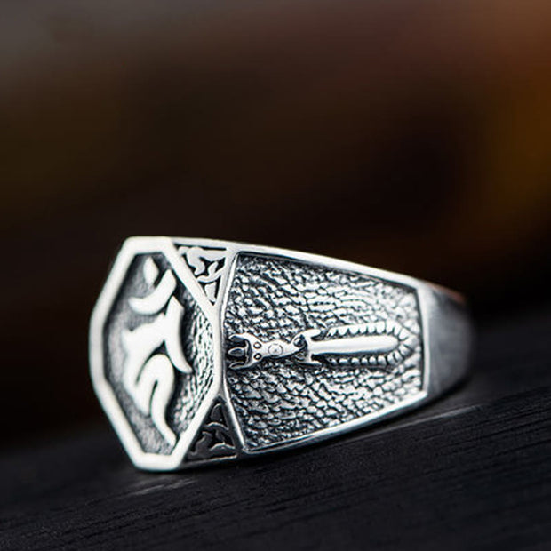 Buddha Stones 925 Sterling Silver Sanskrit Design Carved Protection Adjustable Ring