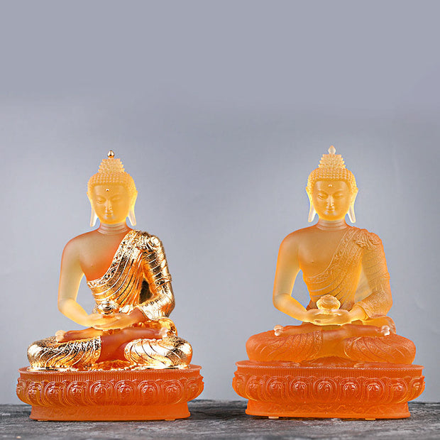 Buddha Stones Buddha Handmade Figurine Liuli Crystal Art Piece Serenity Statue Home Offering Decoration