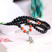 Chinese Zodiac 108 Beads Black Obsidian Red Agate Mala Bracelet Mala Bracelet BS 15