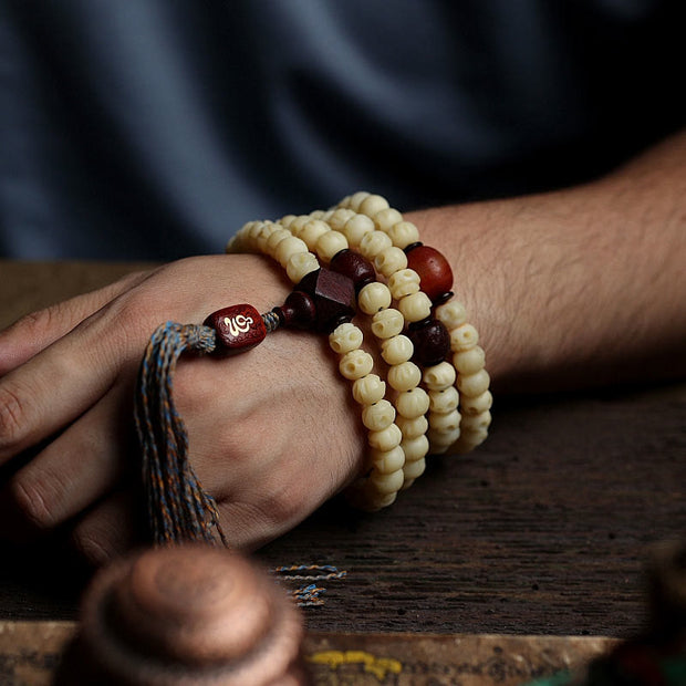 Buddha Stones Tibetan 108 Mala Beads Yak Bone Balance The Lord of the Corpse Forest Strength Bracelet