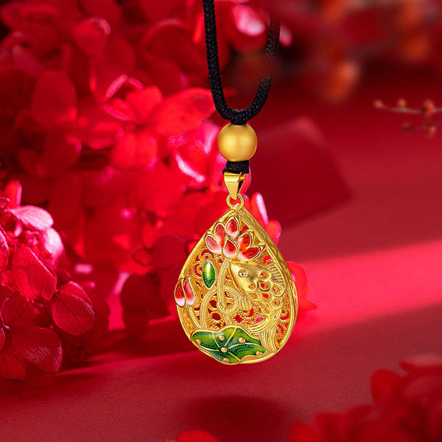 Buddha Stones Koi Fish Lotus Flower Leaf Copper Luck Necklace Pendant Necklaces & Pendants BS 1