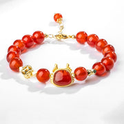 Buddha Stones Year Of The Dragon Natural Red Agate Black Onyx Luck Fu Character Bracelet Bracelet BS Red Agate Copper Coin(Wrist Circumference 14-19cm)