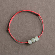 Buddhastoneshop Three Beads Jade Luck String Weave Bracelet