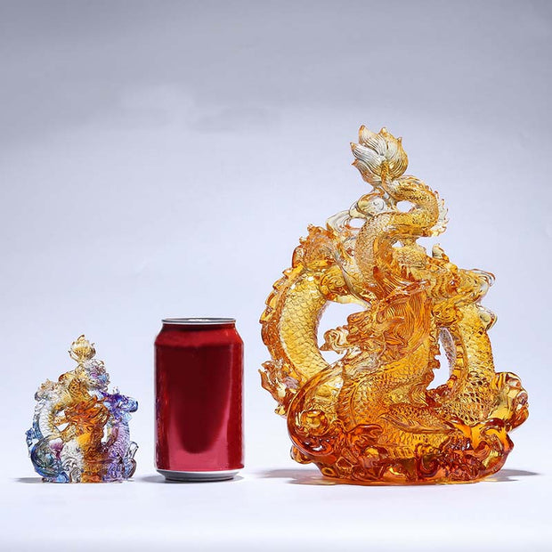 Buddha Stones Year of the Dragon Handmade Liuli Crystal Art Piece Protection Home Office Decoration With Base Decorations BS 11