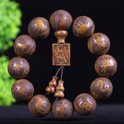 Buddha Stones Chinese Zodiac Rosewood Ebony Boxwood Copper Coin PiXiu Carved Warmth Bracelet Bracelet BS Rosewood 12 Zodiac