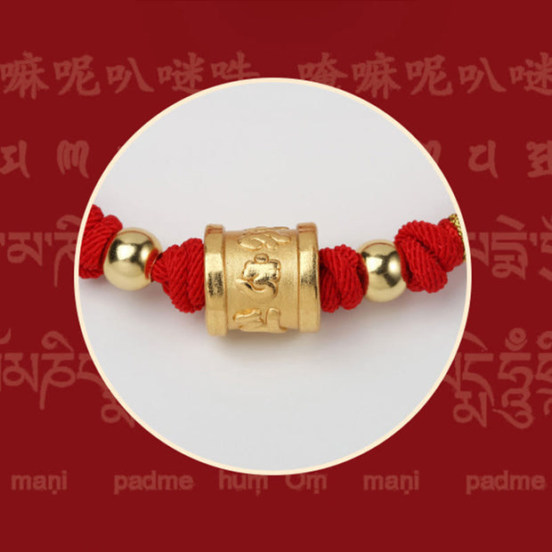 Buddha Stones Handmade 999 Sterling Silver Tibetan Golden Om Mani Padme Hum Engraved Luck Connection Braided Bracelet