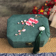 Buddha Stones Magnolia Plum Flower Lovebirds Koi Fish Design Jewelry Box Organizer Flannel Jewelry Storage Box