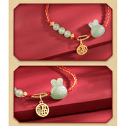 Buddha Stones 925 Sterling Silver Year of the Rabbit Hetian Jade Happiness Luck Red String Bracelet Bracelet BS 8