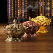 Buddha Stones Tibetan Lotus Shaped Purify Incense Burner Incense Burner BS 1