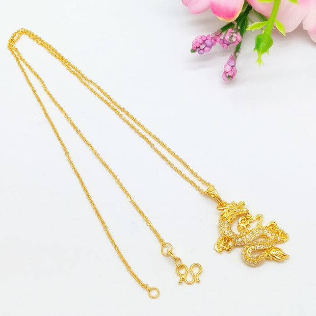 Buddha Stones Gold Dragon Protection Necklace Pendant Necklaces & Pendants BS 3