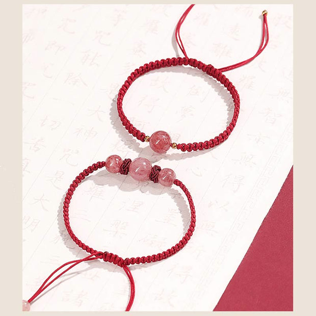 Buddha Stones Natural Strawberry Quartz Crystal Love Red String Weave Bracelet Anklet Bracelet BS 13