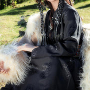 Buddha Stones Tibetan Long Sleeve Dress Lhasa Black Long Wrap Dress Maxi Dress Women Clothing