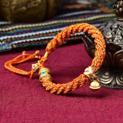 Buddha Stones Tibetan Handmade Luck Protection Thangka Prayer Wheel Bell Charm Braid String Bracelet Bracelet BS Orange(Wrist Circumference 14-19cm)