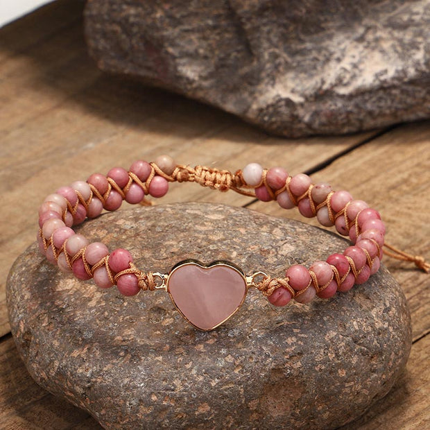 Buddha Stones Natural Rhodonite Love Heart Healing Bracelet Bracelet BS 1