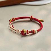 Buddha Stones Handmade True Love Knot Peach Blossom Charm Luck Rope Bracelet Bracelet BS Common Knot(Wrist Circumference 14-19cm)