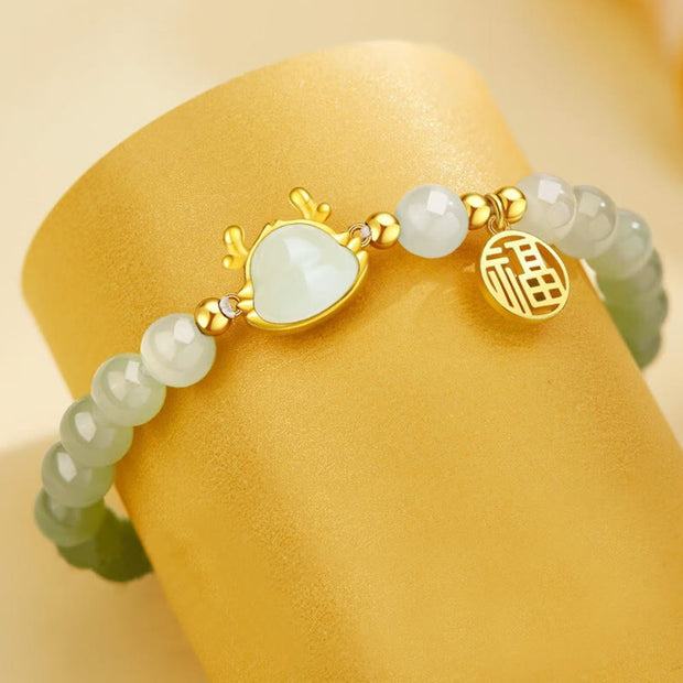 ❗❗❗A Flash Sale- Buddha Stones 925 Sterling Silver Year of the Dragon Natural Hetian Jade Dragon Fu Character Charm Success Bracelet