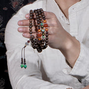 Buddha Stones 108 Mala Beads Vietnam Hoi An Agarwood Red Agate Peace Strength Bracelet Mala Bracelet BS 3