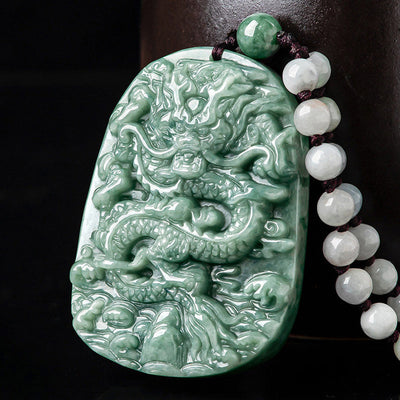 Buddha Stones Chinese Zodiac Dragon Jade Prosperity Necklace Bead String Pendant Necklaces & Pendants BS Jade