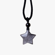 Buddha Stones Natural Silver Sheen Obsidian Star Crescent Moon Protection Necklace Pendant Necklaces & Pendants BS 8